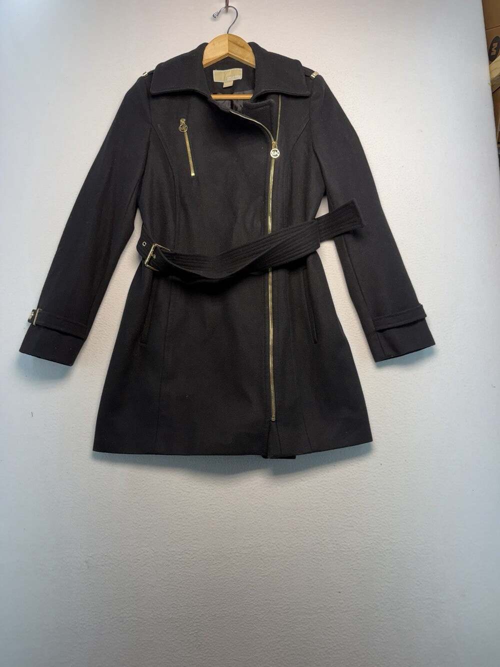 Michael Kors Women's black classic modern wool blendBelted Trench Jacket Sz 6